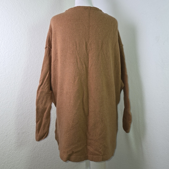 Free People Camel Brown Oversized V-Neck Sweater Slouchy Knit Pullover Size S - Picture 4 of 11